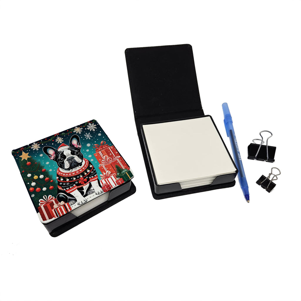 French Bulldog Christmas PU Leather Note Paper Holder with Artist-Designed Cover, Desk Accessory, Office Gift