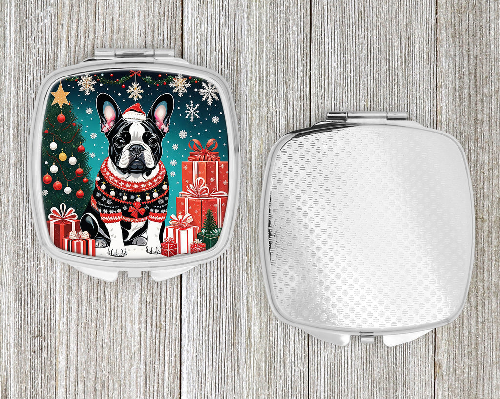 French Bulldog Christmas Compact Mirror Decorative Travel Makeup Mirror for Women Girls Gifts Pocket Makeup Mirror Folding Handheld
