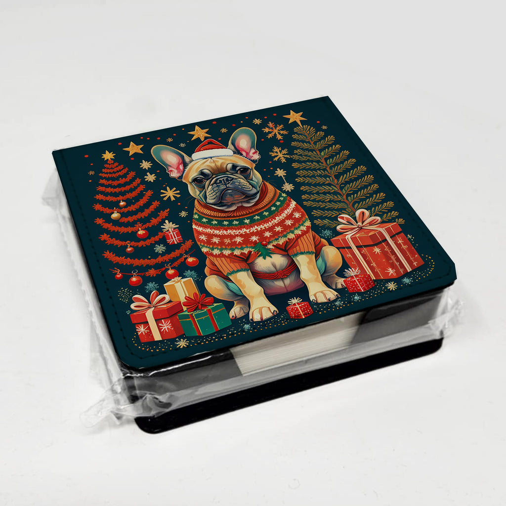 Fawn French Bulldog Christmas PU Leather Note Paper Holder with Artist-Designed Cover, Desk Accessory, Office Gift