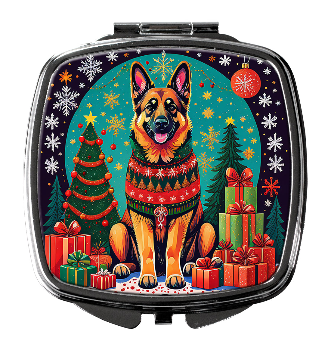 German Shepherd Christmas Compact Mirror Decorative Travel Makeup Mirror for Women Girls Gifts Pocket Makeup Mirror Folding Handheld