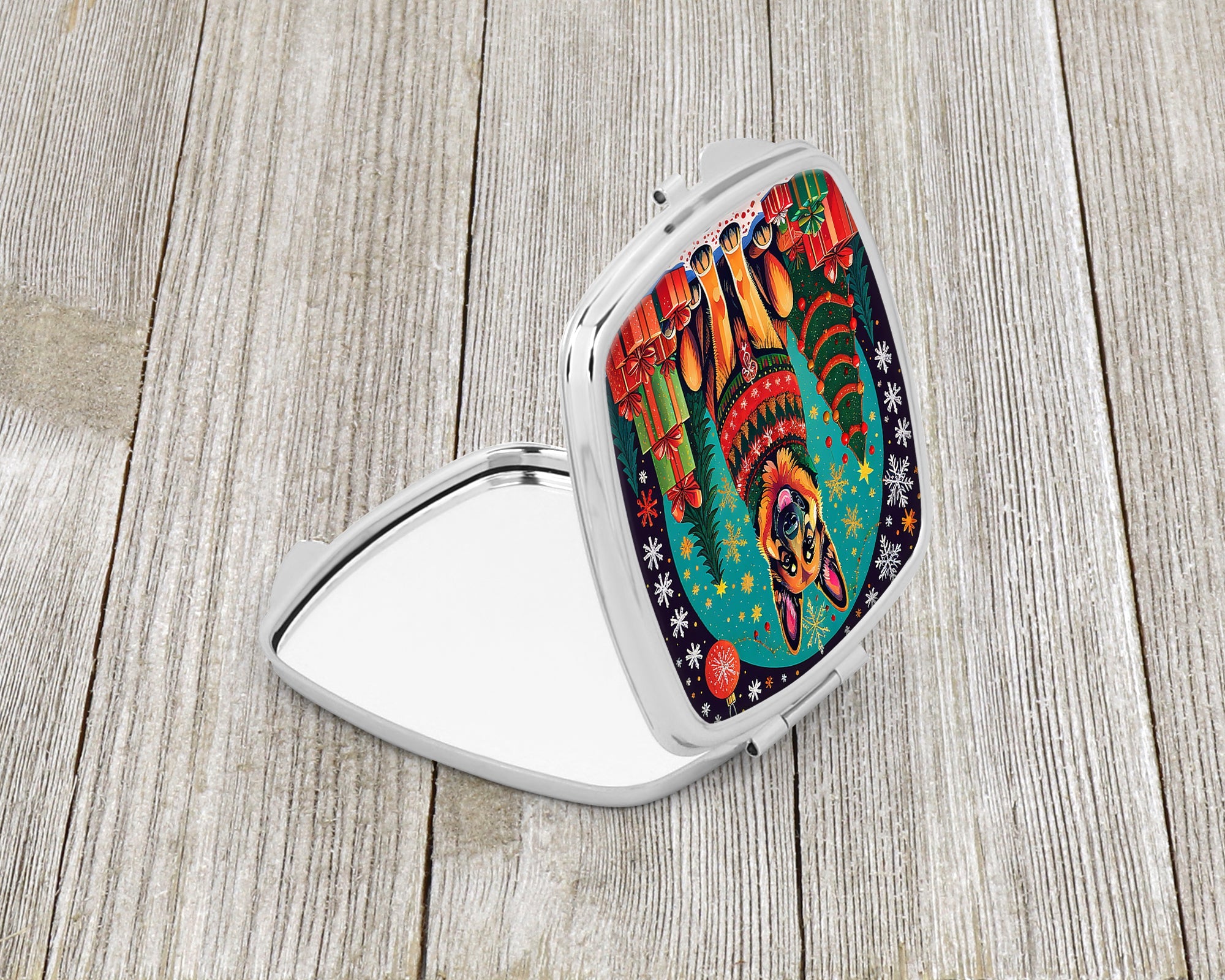 German Shepherd Christmas Compact Mirror Decorative Travel Makeup Mirror for Women Girls Gifts Pocket Makeup Mirror Folding Handheld