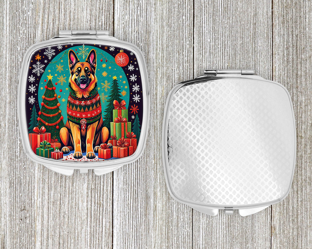 German Shepherd Christmas Compact Mirror Decorative Travel Makeup Mirror for Women Girls Gifts Pocket Makeup Mirror Folding Handheld