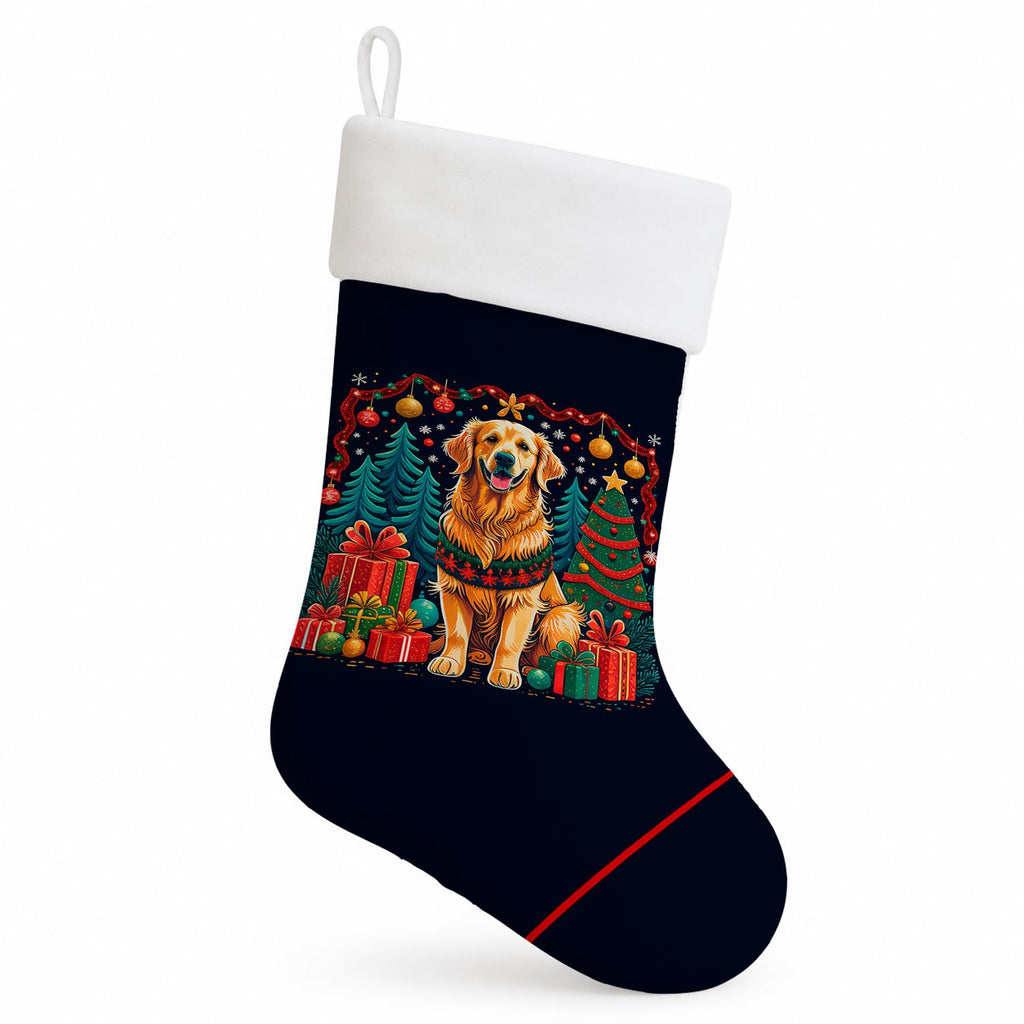 Golden Retriever Christmas Holiday Stocking Double-Sided Print, Polyester Suede,11x18, Made in USA