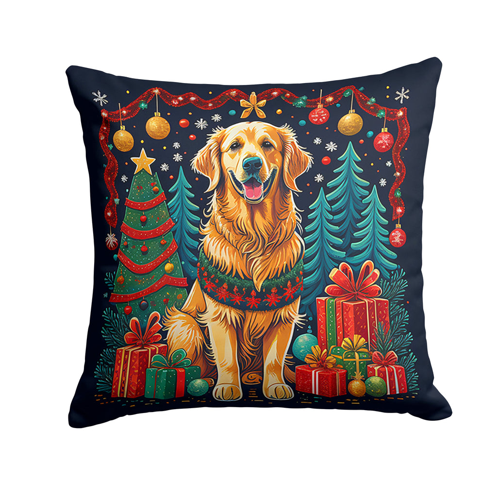 Golden Retriever Christmas Decorative Throw Pillow 18x18 Indoor Outdoor Accent Cushion, Fabric Cover with Insert for Sofa, Bed, Porch & Living Room