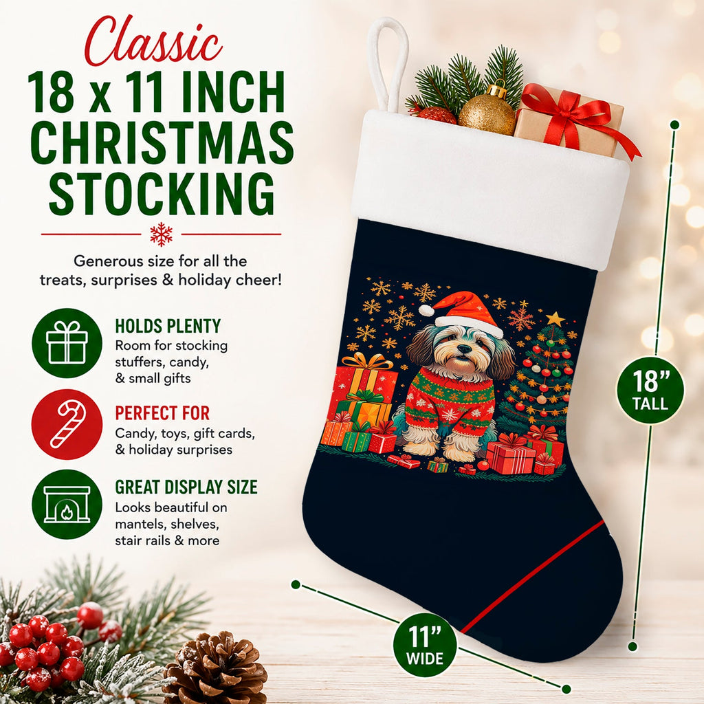 Havanese Christmas Holiday Stocking Double-Sided Print, Polyester Suede,11x18, Made in USA