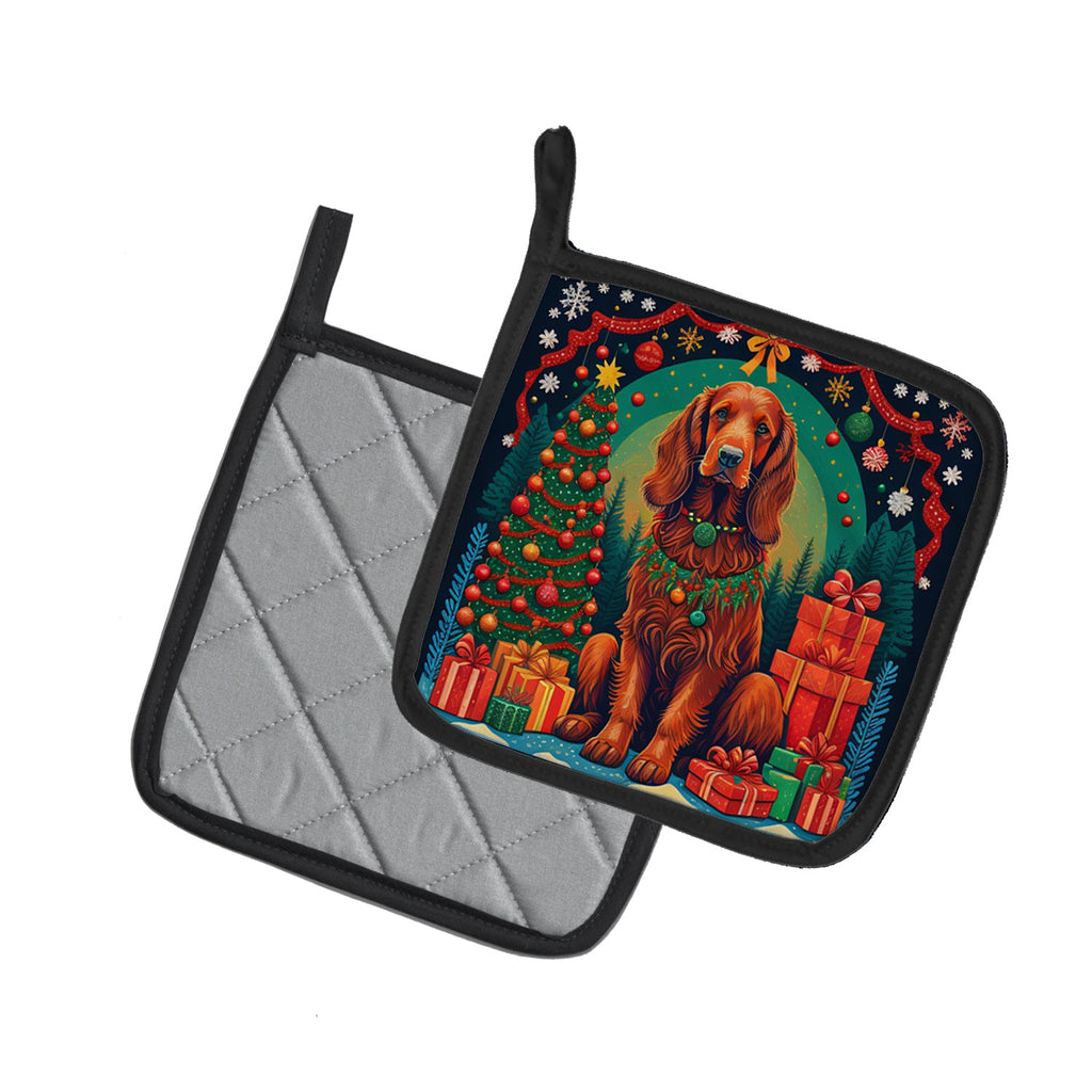 Irish Setter Christmas Pot Holder Set of 2 Heat Resistant Quilted Hot Pads 7.5 x 7.5 Inch, Insulated Kitchen Trivets for Cooking & Baking