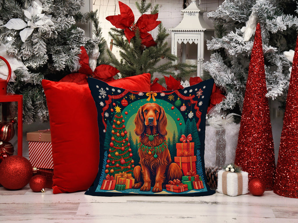 Irish Setter Christmas Decorative Throw Pillow 14x14 Indoor Outdoor Accent Cushion, Fabric Cover with Insert for Sofa, Bed, Porch & Living Room