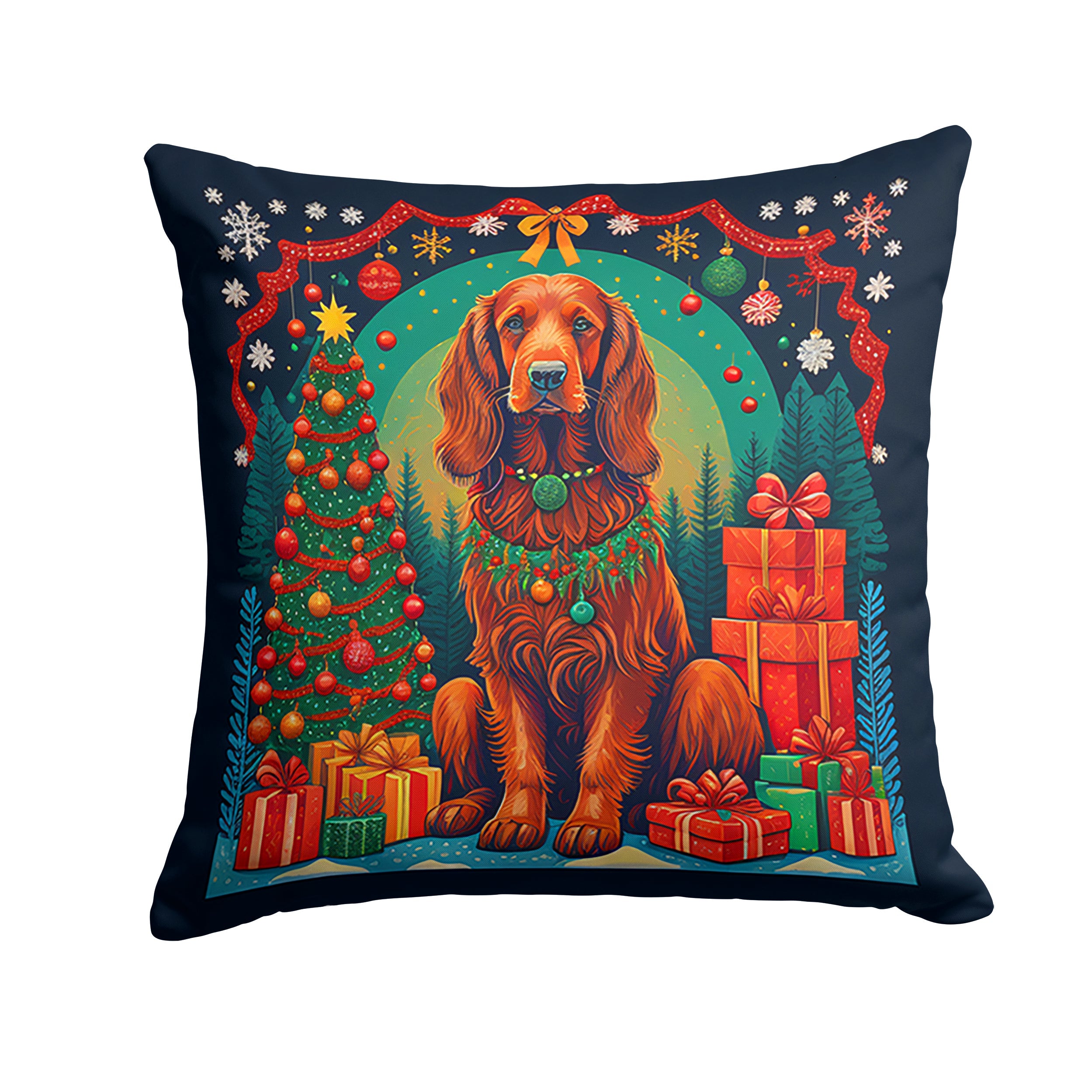 Irish Setter Christmas Decorative Throw Pillow 18x18 Indoor Outdoor Accent Cushion, Fabric Cover with Insert for Sofa, Bed, Porch & Living Room