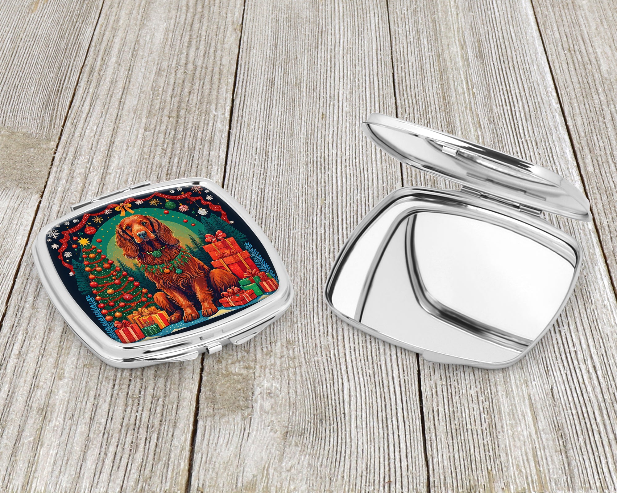 Irish Setter Christmas Compact Mirror Decorative Travel Makeup Mirror for Women Girls Gifts Pocket Makeup Mirror Folding Handheld