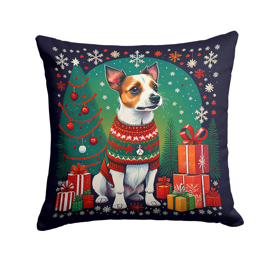 Jack Russell Terrier Christmas Decorative Throw Pillow 18x18 Indoor Outdoor Accent Cushion, Fabric Cover with Insert for Sofa, Bed, Porch & Living Room