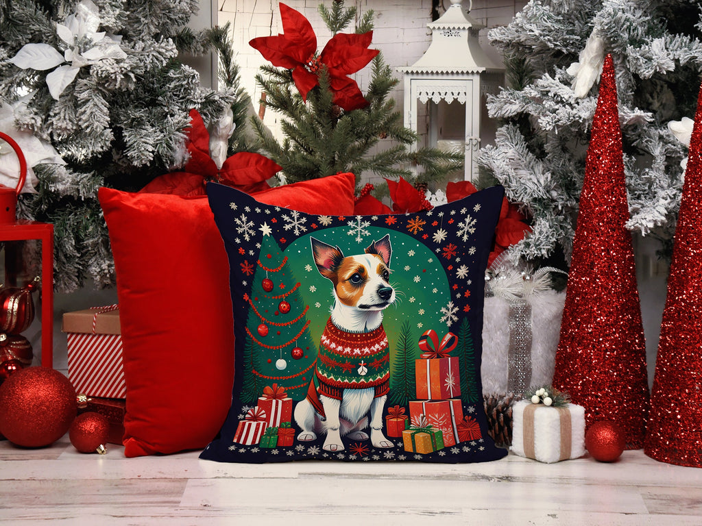 Jack Russell Terrier Christmas Decorative Throw Pillow 18x18 Indoor Outdoor Accent Cushion, Fabric Cover with Insert for Sofa, Bed, Porch & Living Room
