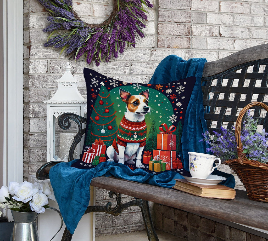 Jack Russell Terrier Christmas Decorative Throw Pillow 18x18 Indoor Outdoor Accent Cushion, Fabric Cover with Insert for Sofa, Bed, Porch & Living Room