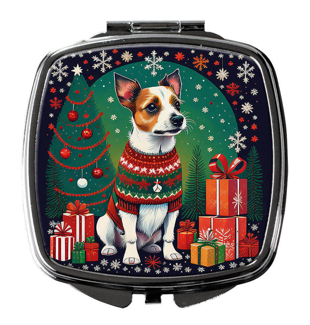 Jack Russell Terrier Christmas Compact Mirror Decorative Travel Makeup Mirror for Women Girls Gifts Pocket Makeup Mirror Folding Handheld