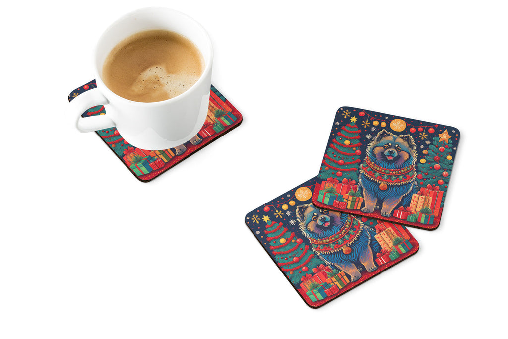 Keeshond Christmas Foam Coasters Set of 4 Cup Coasters for Indoor Outdoor, Tabletop Protection, Anti Slip, Mouse pad Material