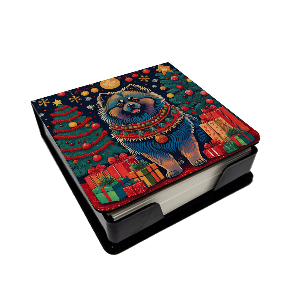 Keeshond Christmas PU Leather Note Paper Holder with Artist-Designed Cover, Desk Accessory, Office Gift