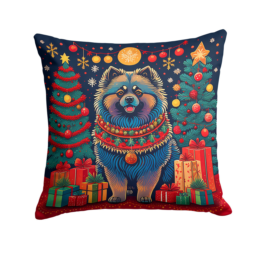 Keeshond Christmas Decorative Throw Pillow 14x14 Indoor Outdoor Accent Cushion, Fabric Cover with Insert for Sofa, Bed, Porch & Living Room