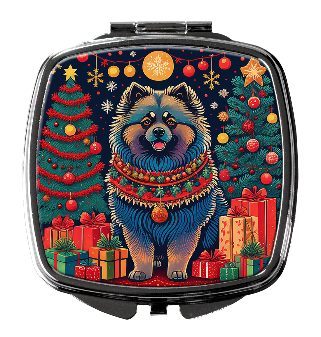 Keeshond Christmas Compact Mirror Decorative Travel Makeup Mirror for Women Girls Gifts Pocket Makeup Mirror Folding Handheld