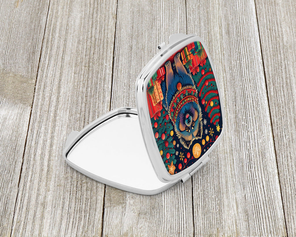 Keeshond Christmas Compact Mirror Decorative Travel Makeup Mirror for Women Girls Gifts Pocket Makeup Mirror Folding Handheld