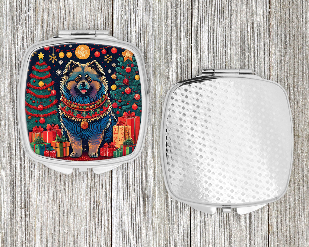 Keeshond Christmas Compact Mirror Decorative Travel Makeup Mirror for Women Girls Gifts Pocket Makeup Mirror Folding Handheld
