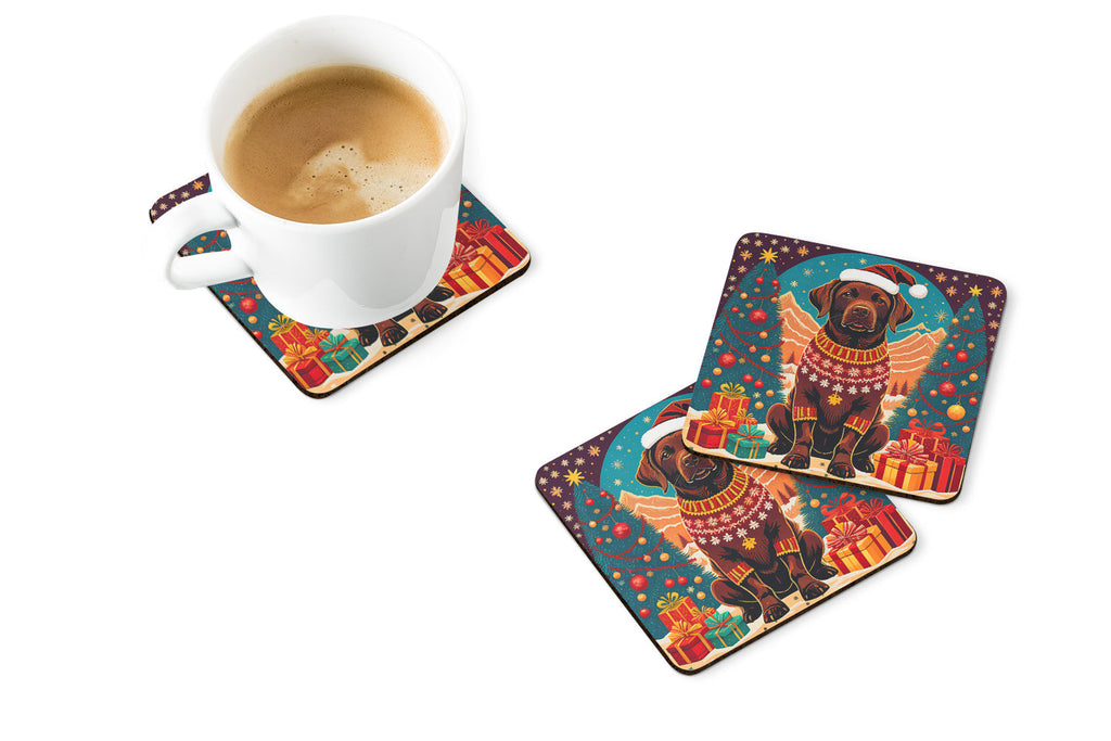 Chocolate Labrador Retriever Christmas Foam Coasters Set of 4 Cup Coasters for Indoor Outdoor, Tabletop Protection, Anti Slip, Mouse pad Material
