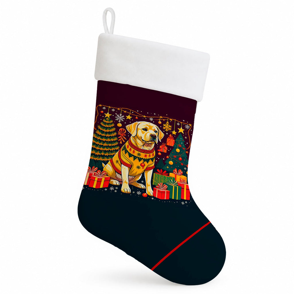 Yellow Labrador Retriever Christmas Holiday Stocking Double-Sided Print, Polyester Suede,11x18, Made in USA