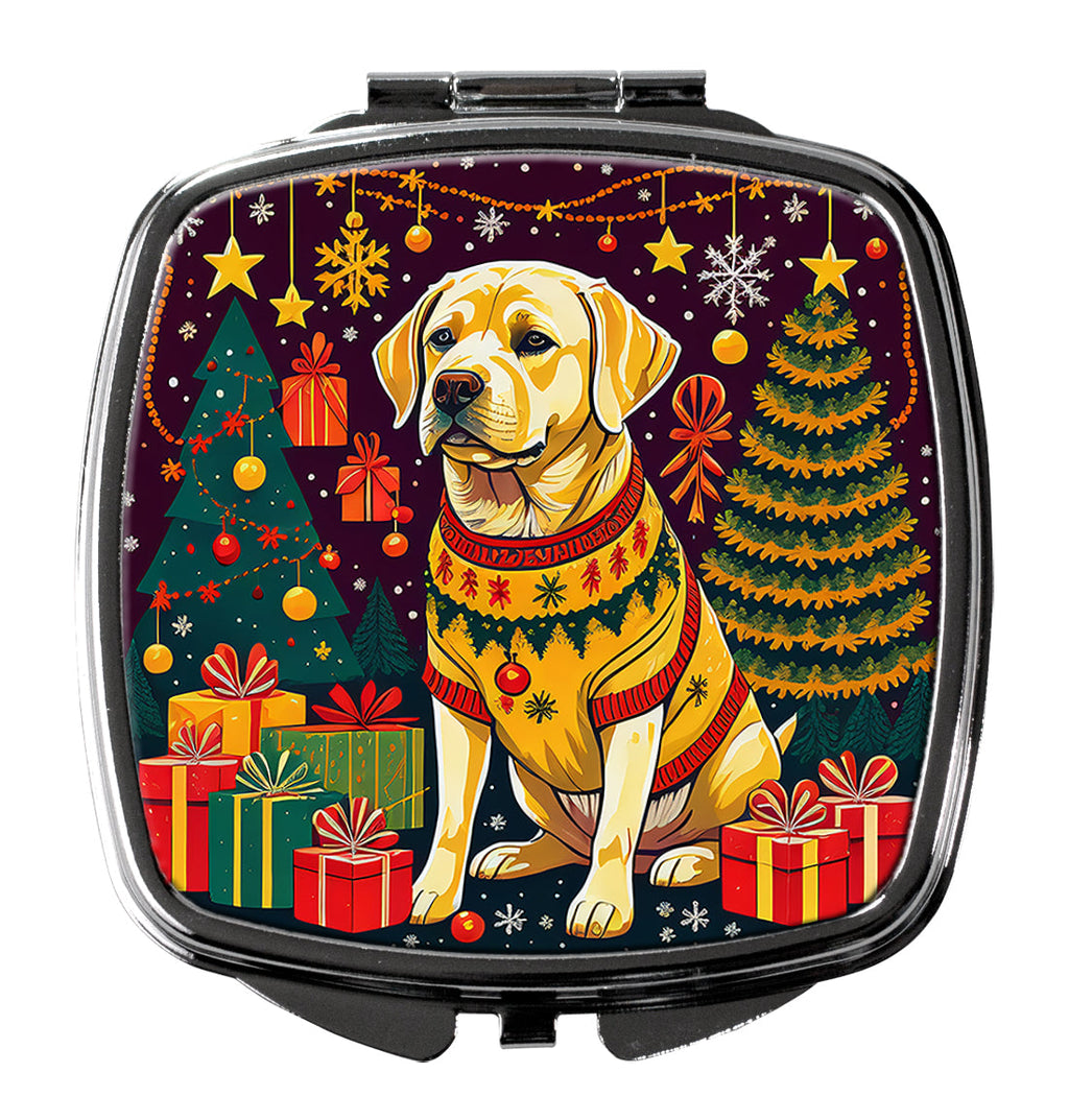 Yellow Labrador Retriever Christmas Compact Mirror Decorative Travel Makeup Mirror for Women Girls Gifts Pocket Makeup Mirror Folding Handheld