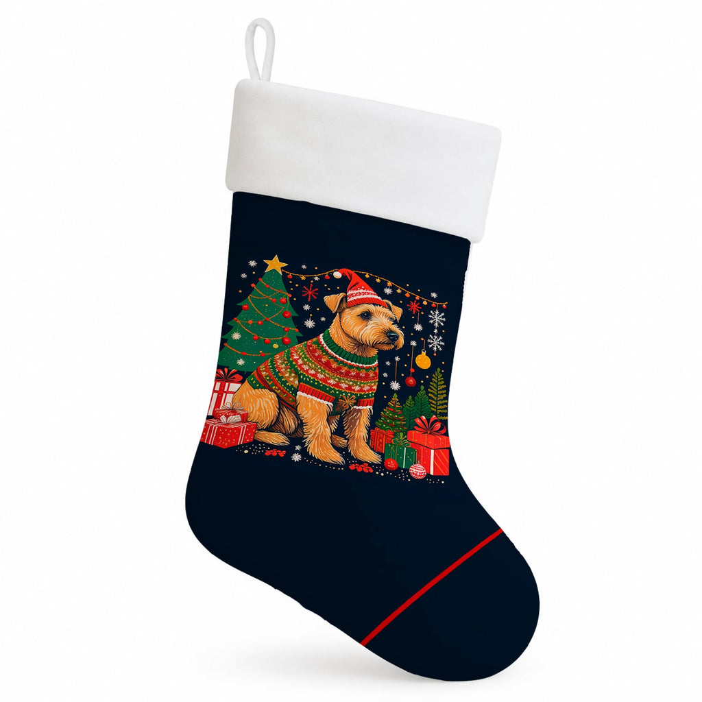 Lakeland Terrier Christmas Holiday Stocking Double-Sided Print, Polyester Suede,11x18, Made in USA