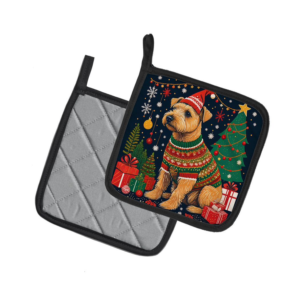 Lakeland Terrier Christmas Pot Holder Set of 2 Heat Resistant Quilted Hot Pads 7.5 x 7.5 Inch, Insulated Kitchen Trivets for Cooking & Baking