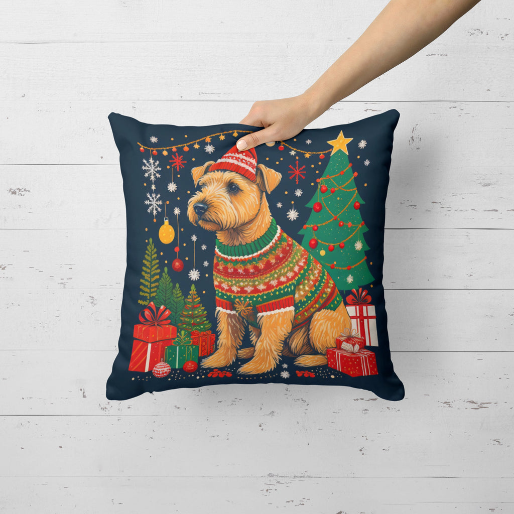 Lakeland Terrier Christmas Decorative Throw Pillow 14x14 Indoor Outdoor Accent Cushion, Fabric Cover with Insert for Sofa, Bed, Porch & Living Room