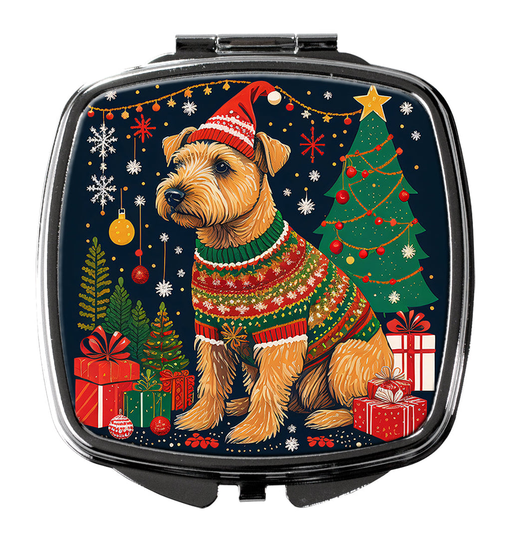 Lakeland Terrier Christmas Compact Mirror Decorative Travel Makeup Mirror for Women Girls Gifts Pocket Makeup Mirror Folding Handheld