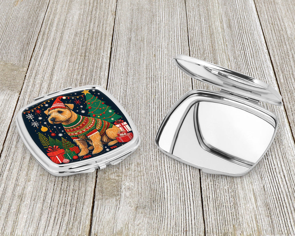 Lakeland Terrier Christmas Compact Mirror Decorative Travel Makeup Mirror for Women Girls Gifts Pocket Makeup Mirror Folding Handheld