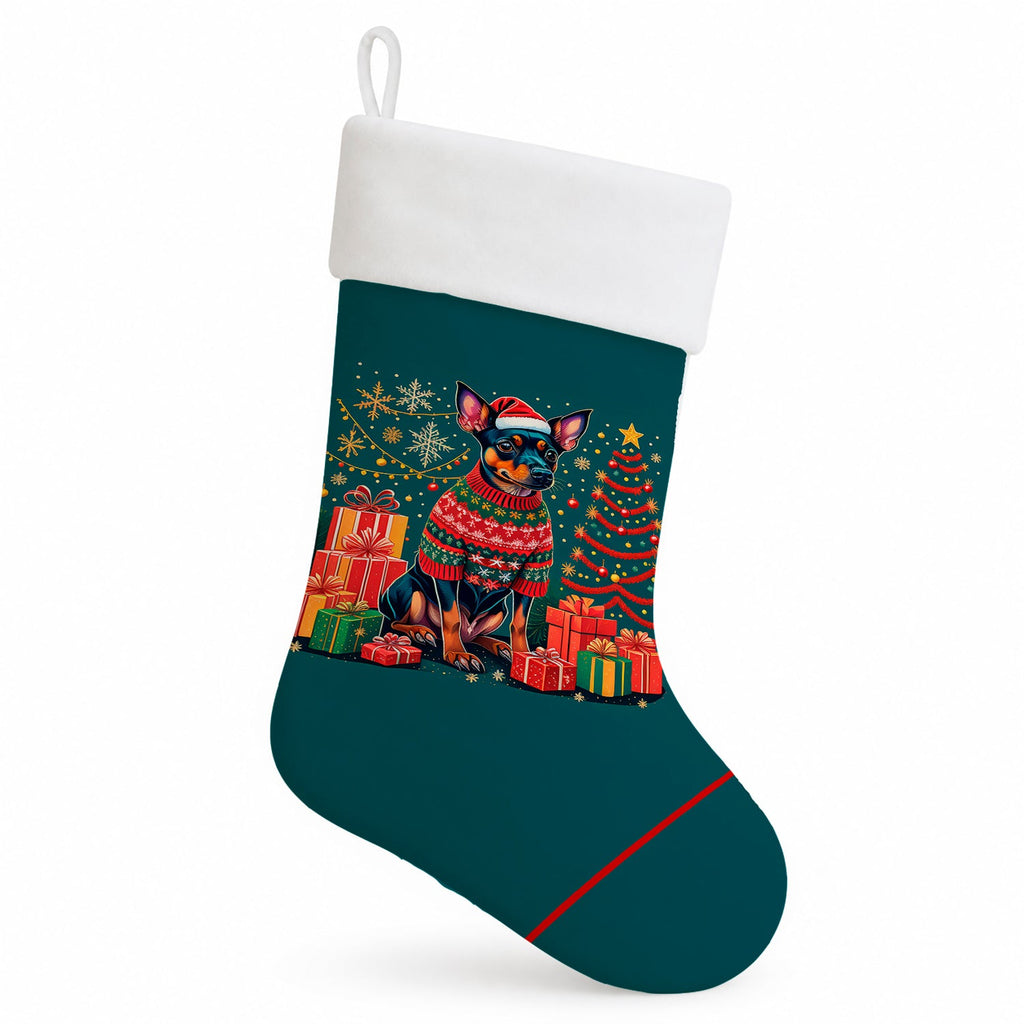 Miniature Pinscher Christmas Holiday Stocking Double-Sided Print, Polyester Suede,11x18, Made in USA