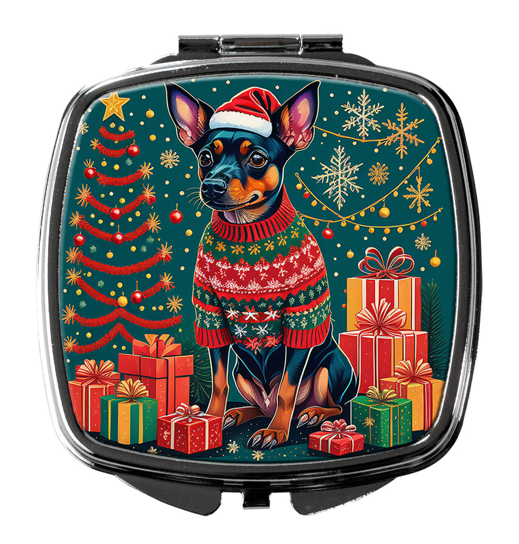 Miniature Pinscher Christmas Compact Mirror Decorative Travel Makeup Mirror for Women Girls Gifts Pocket Makeup Mirror Folding Handheld