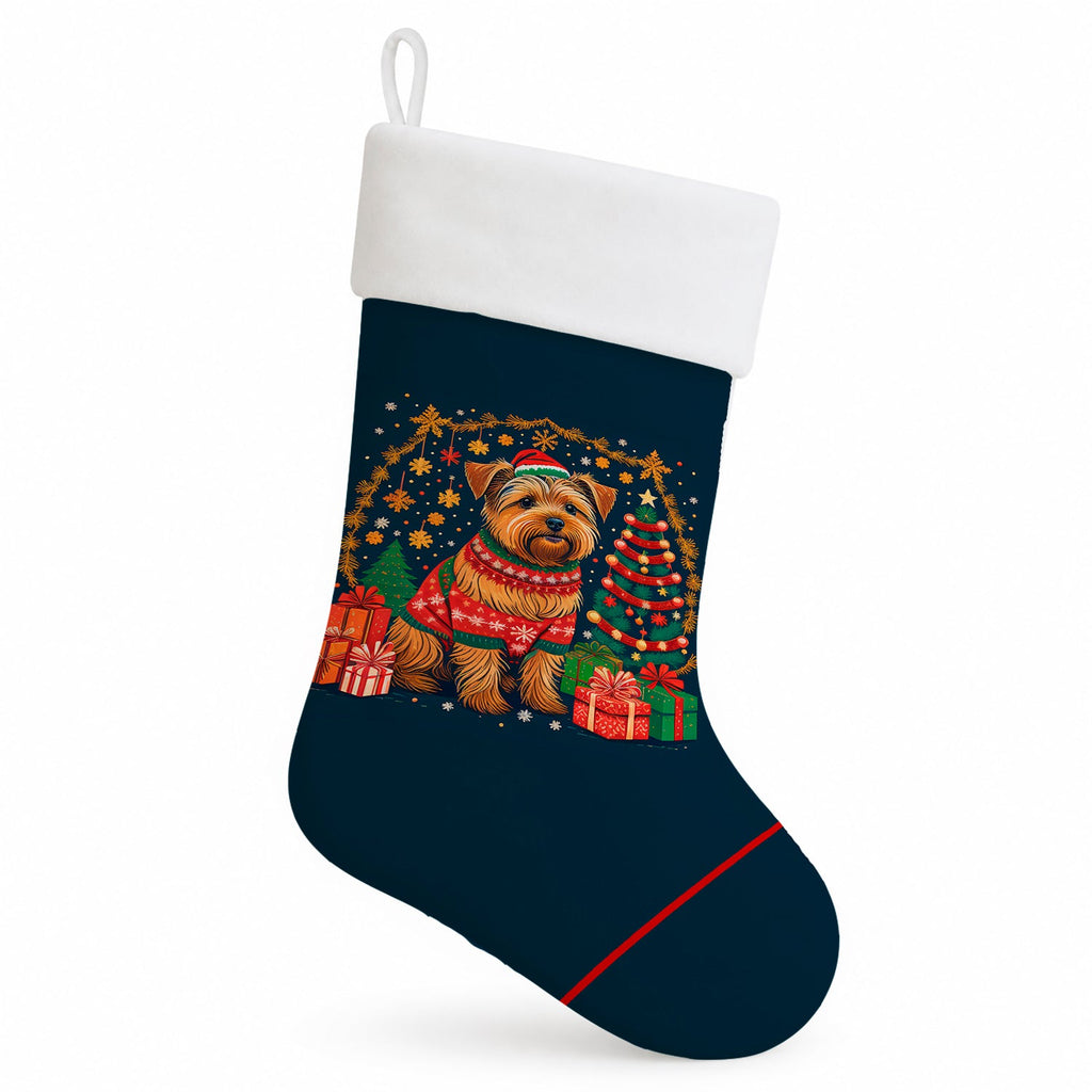 Norfolk Terrier Christmas Holiday Stocking Double-Sided Print, Polyester Suede,11x18, Made in USA