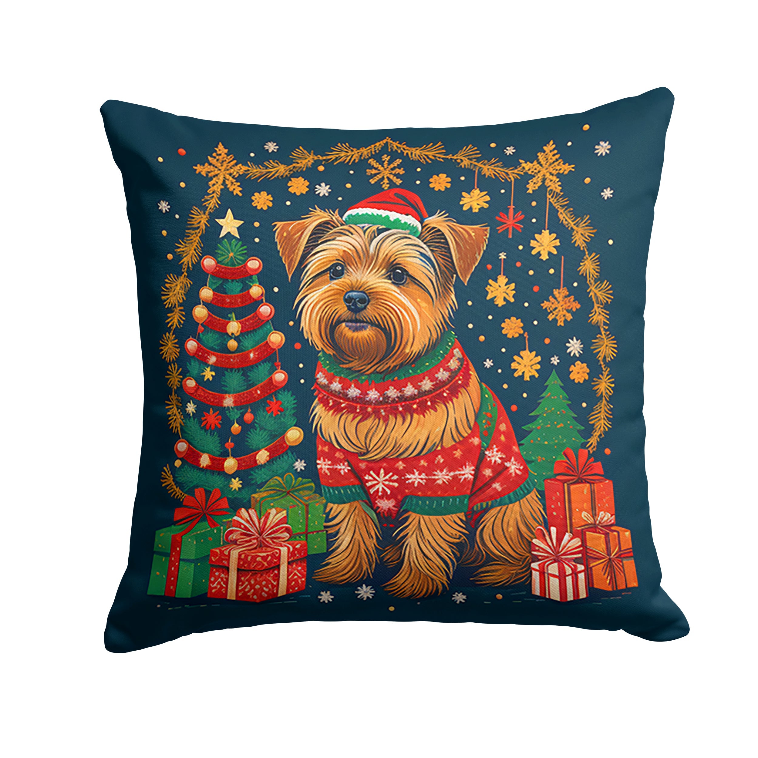 Norfolk Terrier Christmas Decorative Throw Pillow 14x14 Indoor Outdoor Accent Cushion, Fabric Cover with Insert for Sofa, Bed, Porch & Living Room
