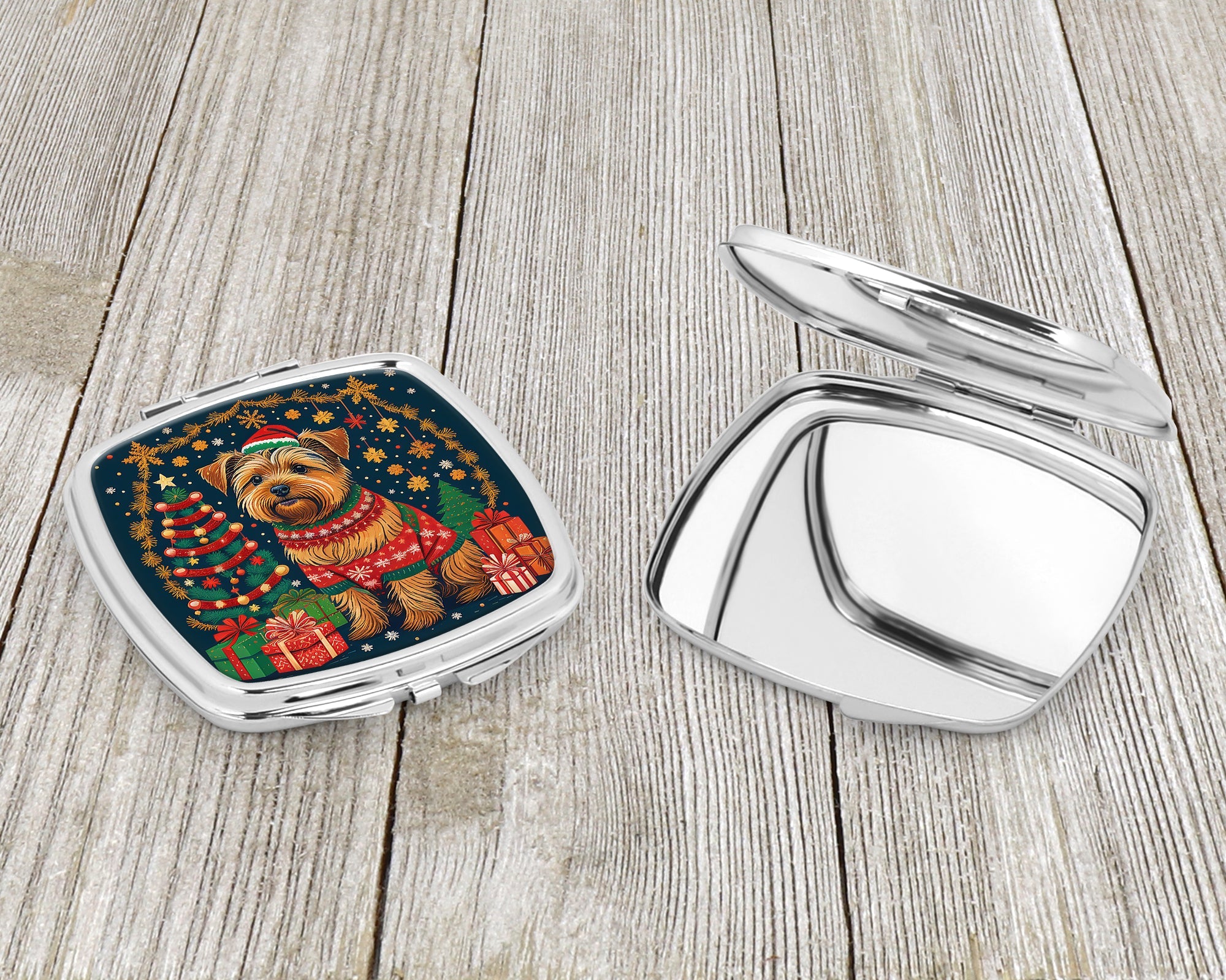 Norfolk Terrier Christmas Compact Mirror Decorative Travel Makeup Mirror for Women Girls Gifts Pocket Makeup Mirror Folding Handheld