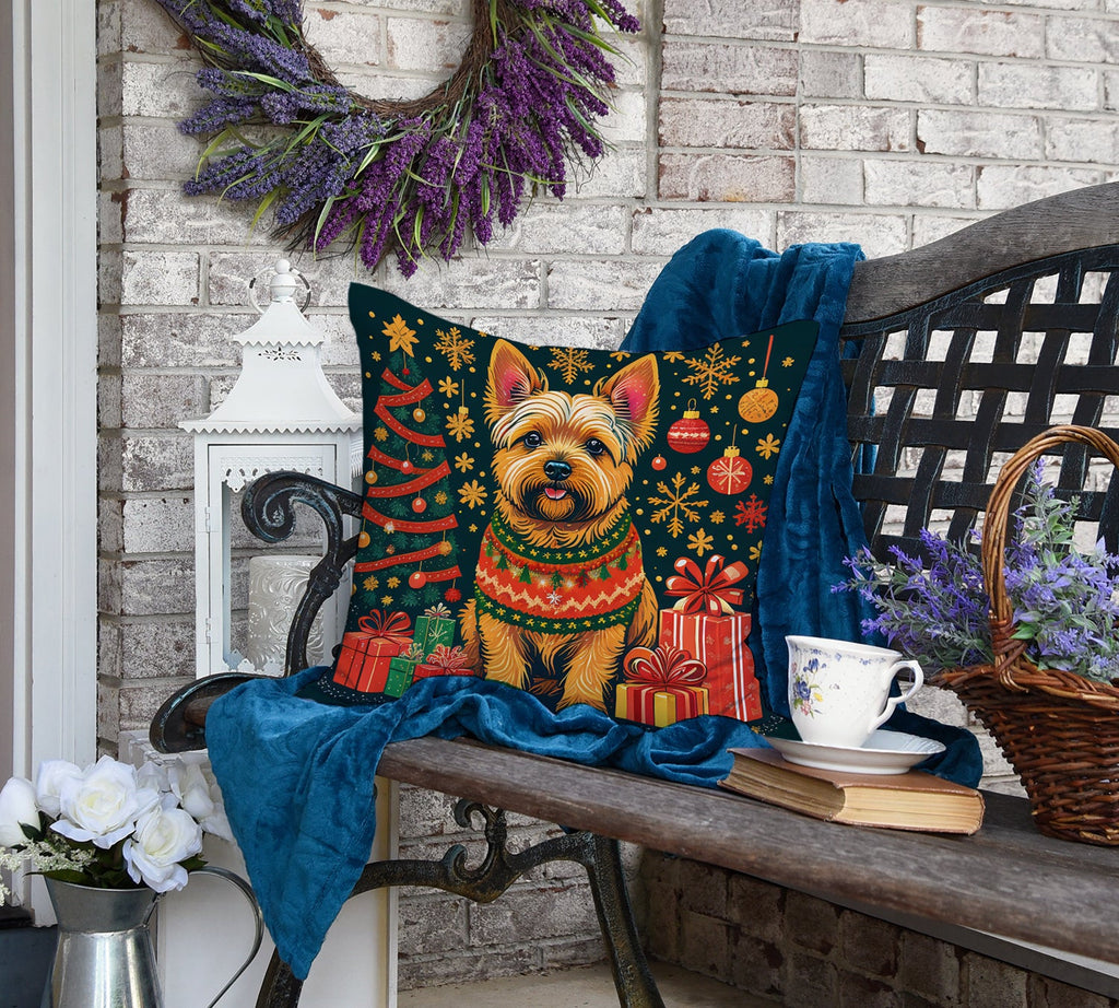 Norwich Terrier Christmas Decorative Throw Pillow 18x18 Indoor Outdoor Accent Cushion, Fabric Cover with Insert for Sofa, Bed, Porch & Living Room