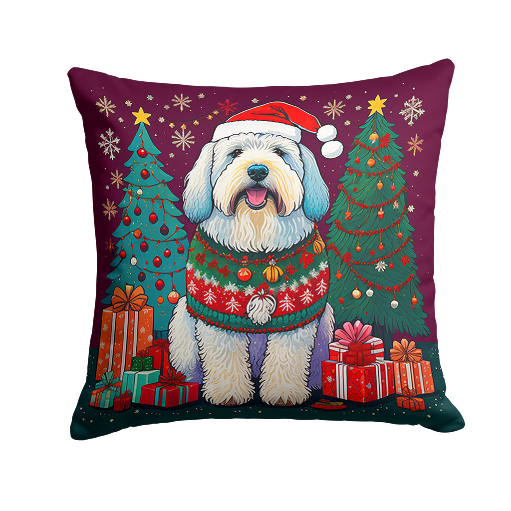 Old English Sheepdog Christmas Decorative Throw Pillow 18x18 Indoor Outdoor Accent Cushion, Fabric Cover with Insert for Sofa, Bed, Porch & Living Room