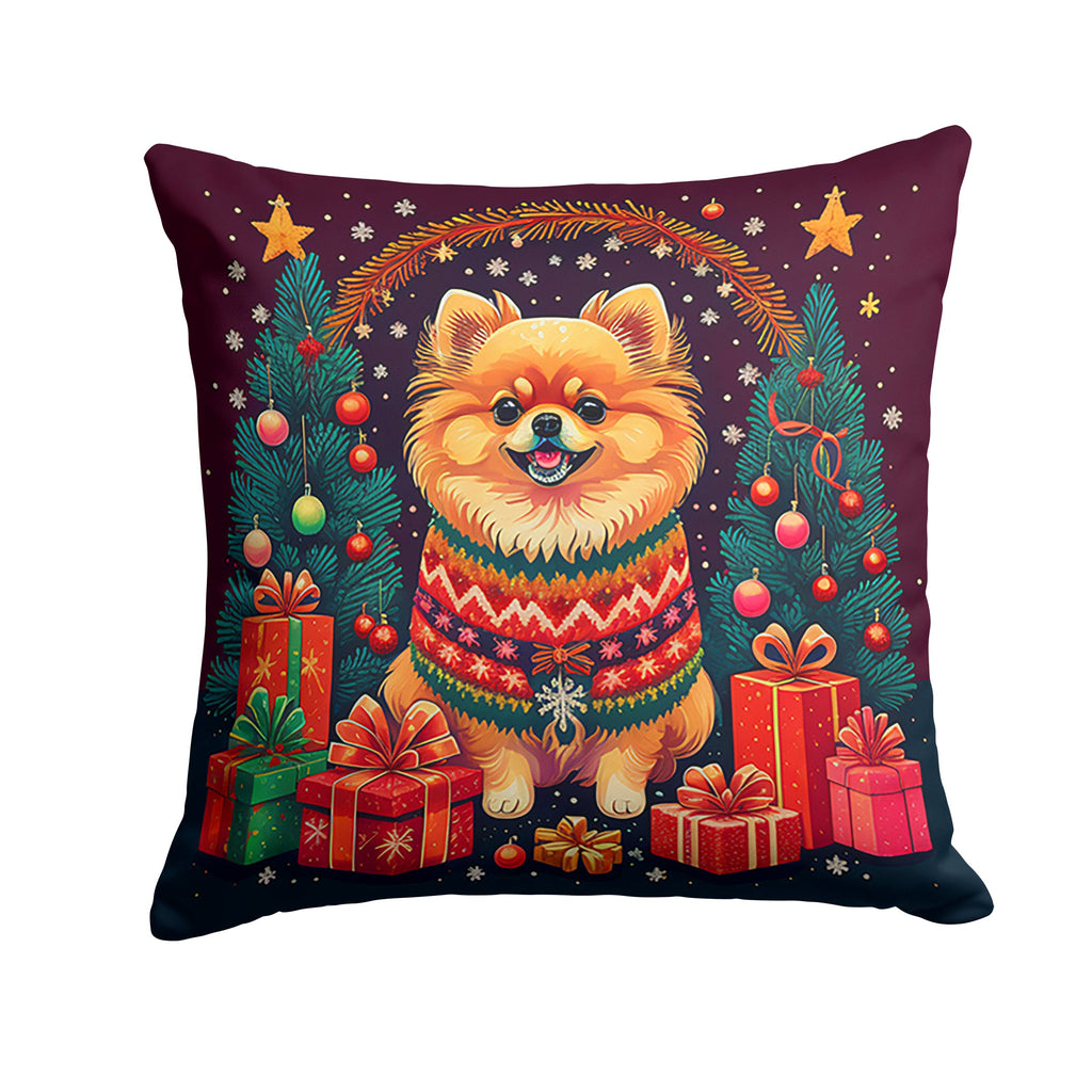 Pomeranian Christmas Decorative Throw Pillow 18x18 Indoor Outdoor Accent Cushion, Fabric Cover with Insert for Sofa, Bed, Porch & Living Room