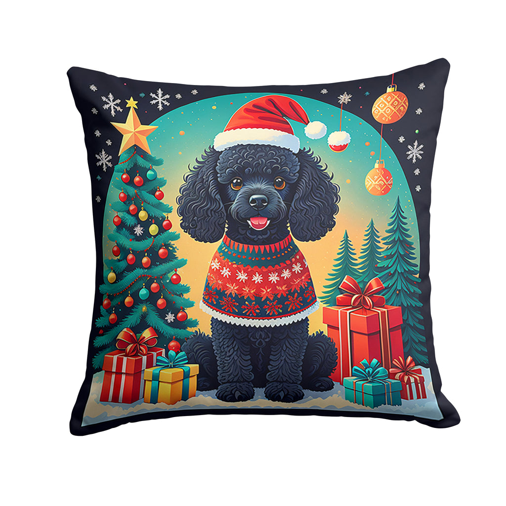 Black Toy Poodle Christmas Decorative Throw Pillow 18x18 Indoor Outdoor Accent Cushion, Fabric Cover with Insert for Sofa, Bed, Porch & Living Room