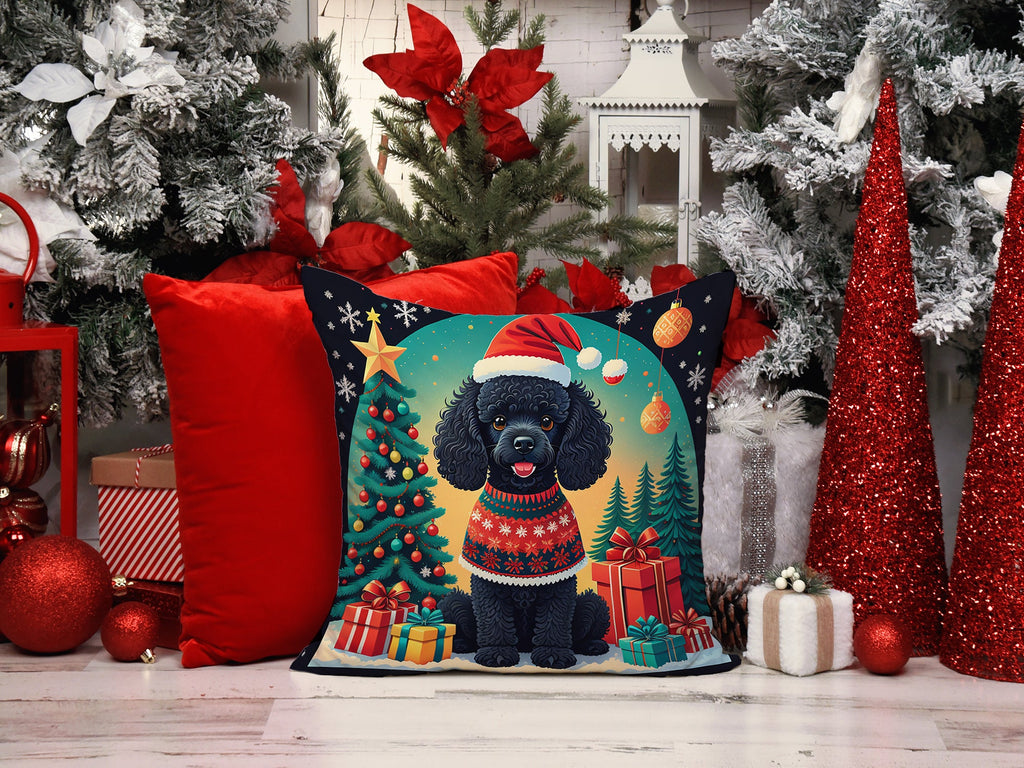 Black Toy Poodle Christmas Decorative Throw Pillow 18x18 Indoor Outdoor Accent Cushion, Fabric Cover with Insert for Sofa, Bed, Porch & Living Room