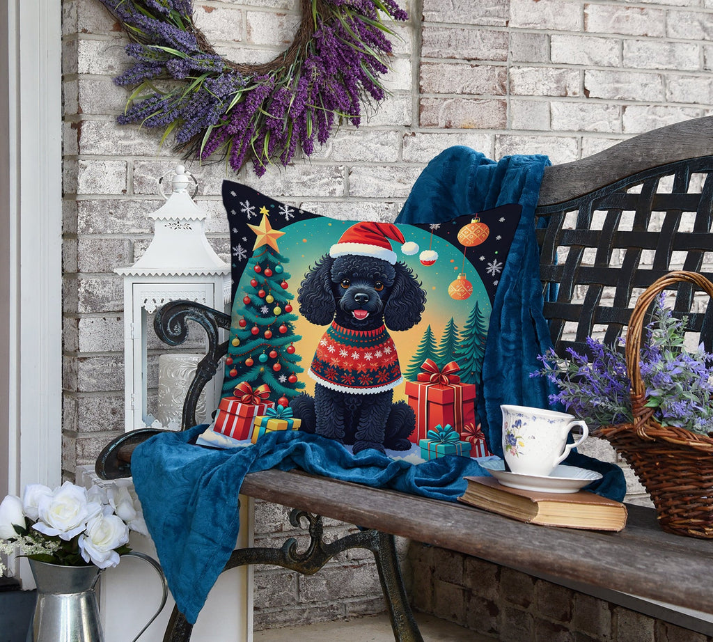 Black Toy Poodle Christmas Decorative Throw Pillow 18x18 Indoor Outdoor Accent Cushion, Fabric Cover with Insert for Sofa, Bed, Porch & Living Room