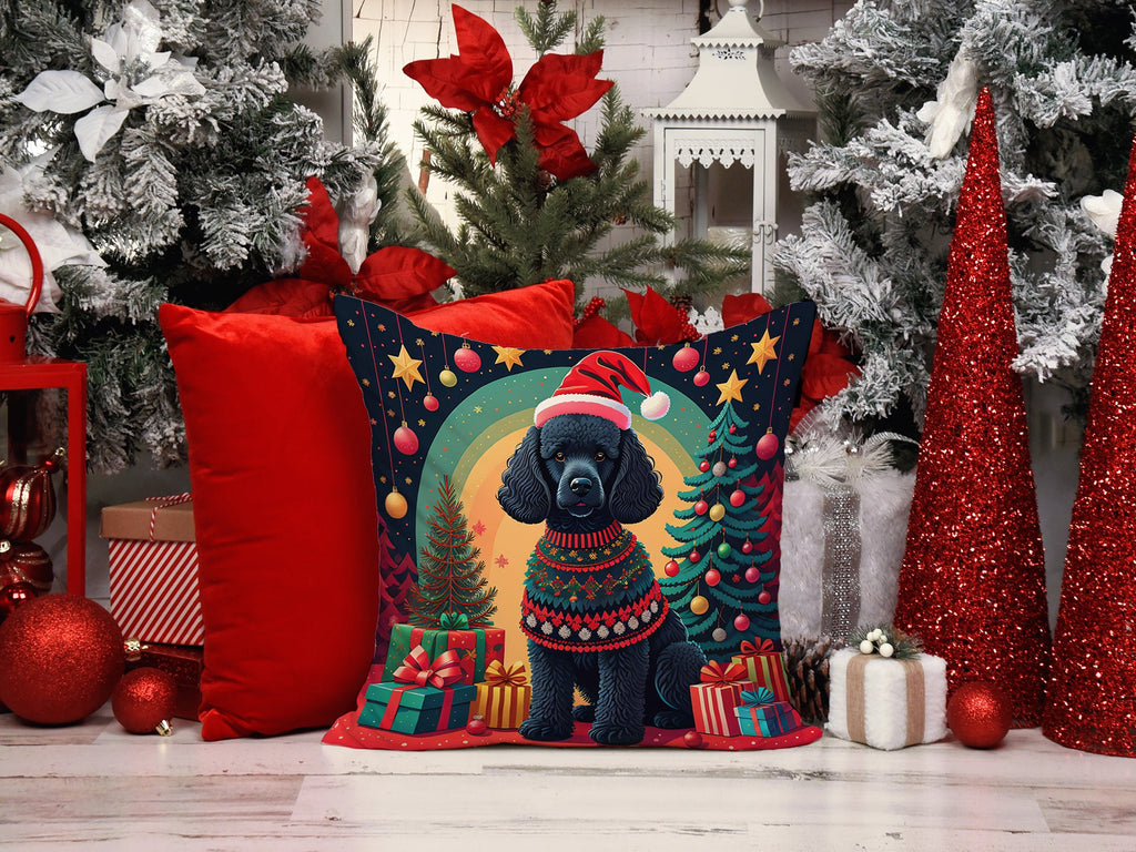 Black  Poodle Christmas Decorative Throw Pillow 18x18 Indoor Outdoor Accent Cushion, Fabric Cover with Insert for Sofa, Bed, Porch & Living Room