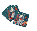 White Poodle Christmas Foam Coasters Set of 4 Cup Coasters for Indoor Outdoor, Tabletop Protection, Anti Slip, Mouse pad Material