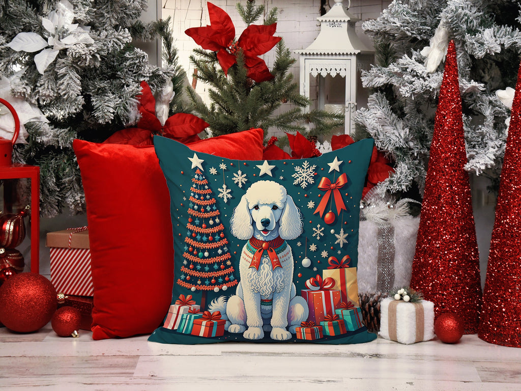 White Poodle Christmas Decorative Throw Pillow 18x18 Indoor Outdoor Accent Cushion, Fabric Cover with Insert for Sofa, Bed, Porch & Living Room