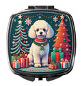 White Toy Poodle Christmas Compact Mirror Decorative Travel Makeup Mirror for Women Girls Gifts Pocket Makeup Mirror Folding Handheld