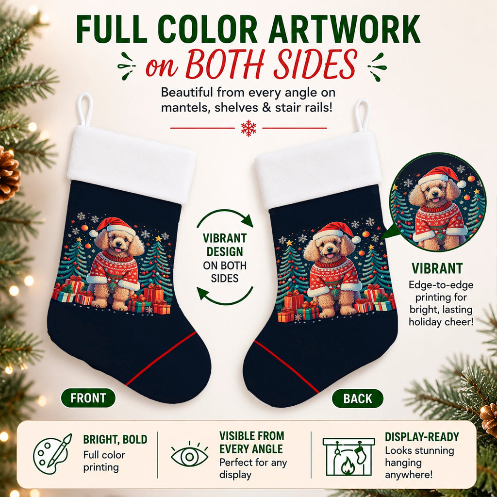 Apricot Toy Poodle Christmas Holiday Stocking Double-Sided Print, Polyester Suede,11x18, Made in USA