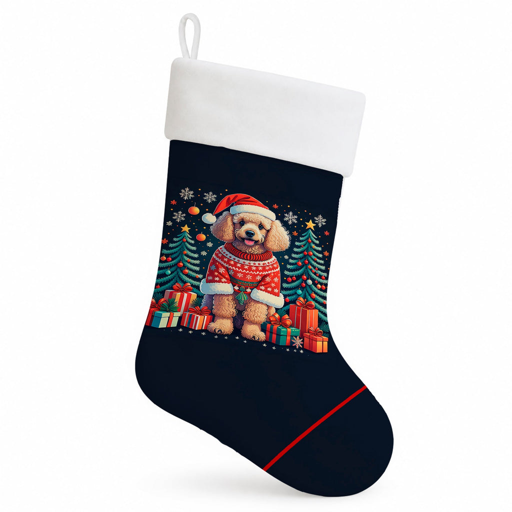 Apricot Toy Poodle Christmas Holiday Stocking Double-Sided Print, Polyester Suede,11x18, Made in USA