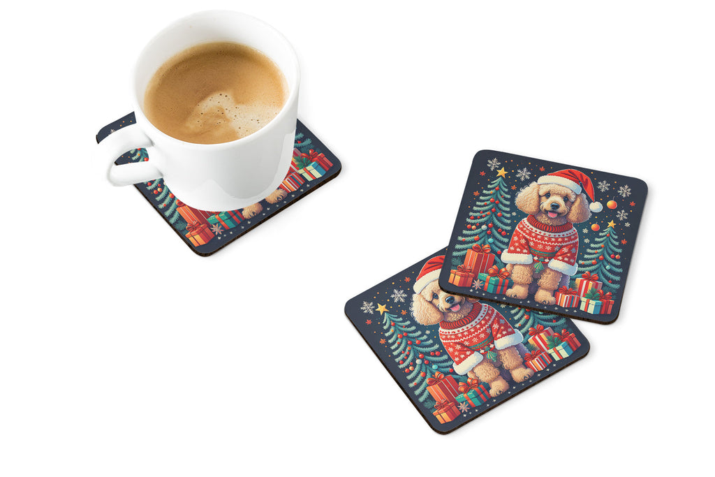 Apricot Toy Poodle Christmas Foam Coasters Set of 4 Cup Coasters for Indoor Outdoor, Tabletop Protection, Anti Slip, Mouse pad Material