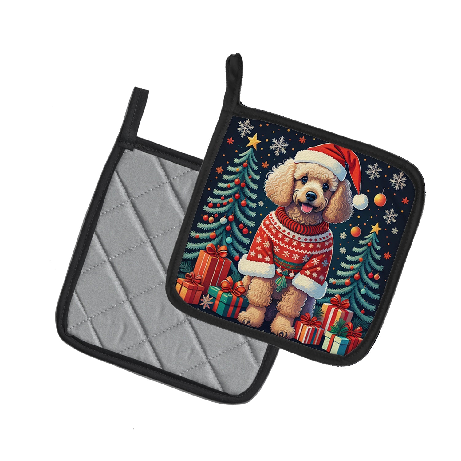 Apricot Toy Poodle Christmas Pot Holder Set of 2 Heat Resistant Quilted Hot Pads 7.5 x 7.5 Inch, Insulated Kitchen Trivets for Cooking & Baking